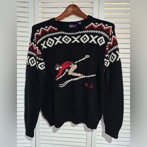 Polo by Ralph Lauren Black Sweater with Skiing Motif